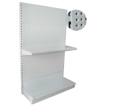 Single-sided supermarket rack with perforated back panel
